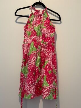 Lilly Pulitzer Girls Halter Dress Pink Green Floral Print Size 12